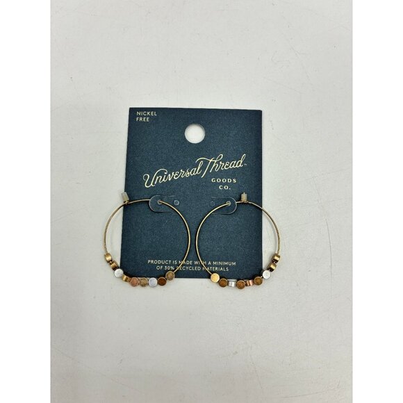 Universal Thread Gold Tone Hoop Earrings Multicolor Beads Nickel Free - Picture 1 of 4